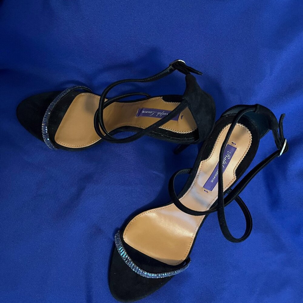 New Ralph Lauren Purple Label Suede Sandal Heel Crystal Embellishments Size 9 39